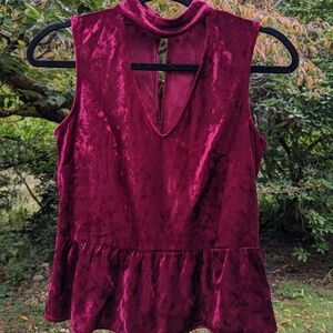 Cloud & Sky Berry Velvet Choker Top Size S Small